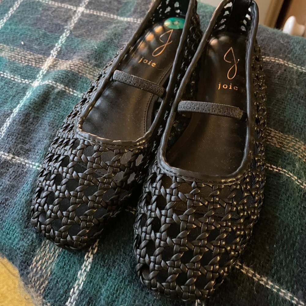Joie Black Woven Leather Ballet Flats